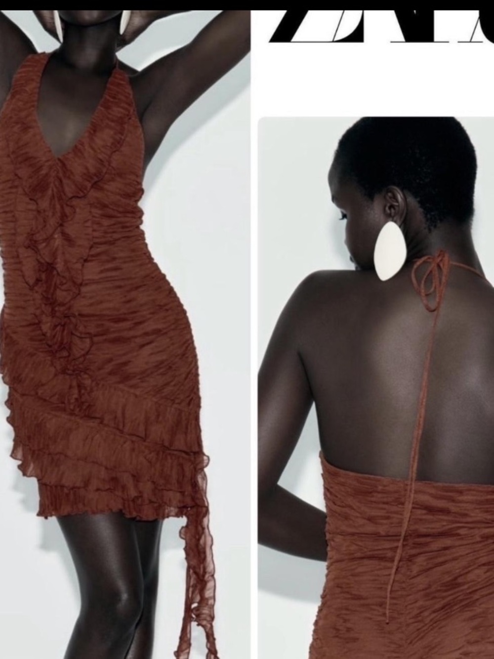 Zara NWT, Terracotta Ruffled Dress, STUNNING-size small